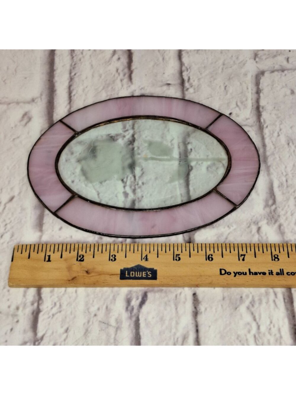 Vintage Stained Glass Sun Catcher Edged Rose Wall Hanger Pink & Clear 8 x 5.5in - Picture 7 of 8